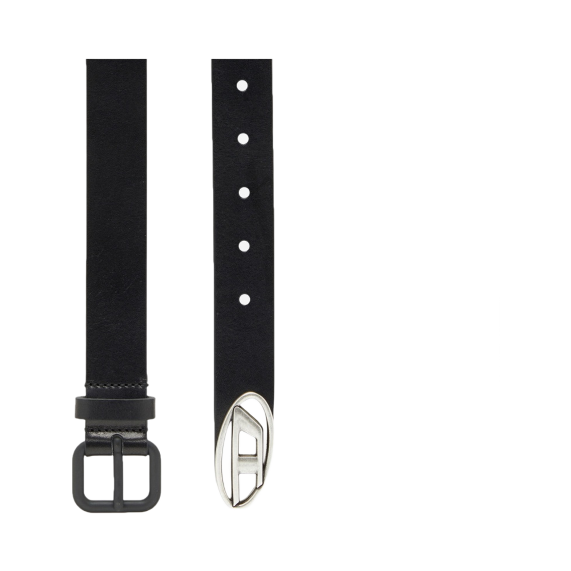 디젤 B-인레이 빈티지 이펙트 메탈 오발 D 로고 레더 벨트 블랙(Diesel B-Inlay Leather Belt with Vintage Effect Metal Oval D Logo Black) - 2