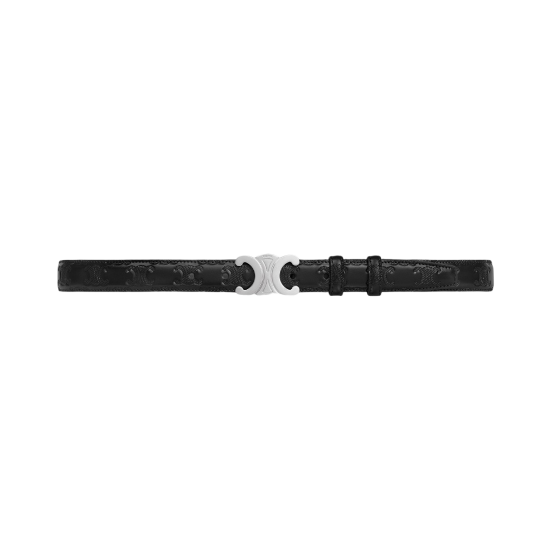 45AKA3ANP-38SI Celine Medium Triomphe Belt in Taurillon with Triomphe Embossed Black