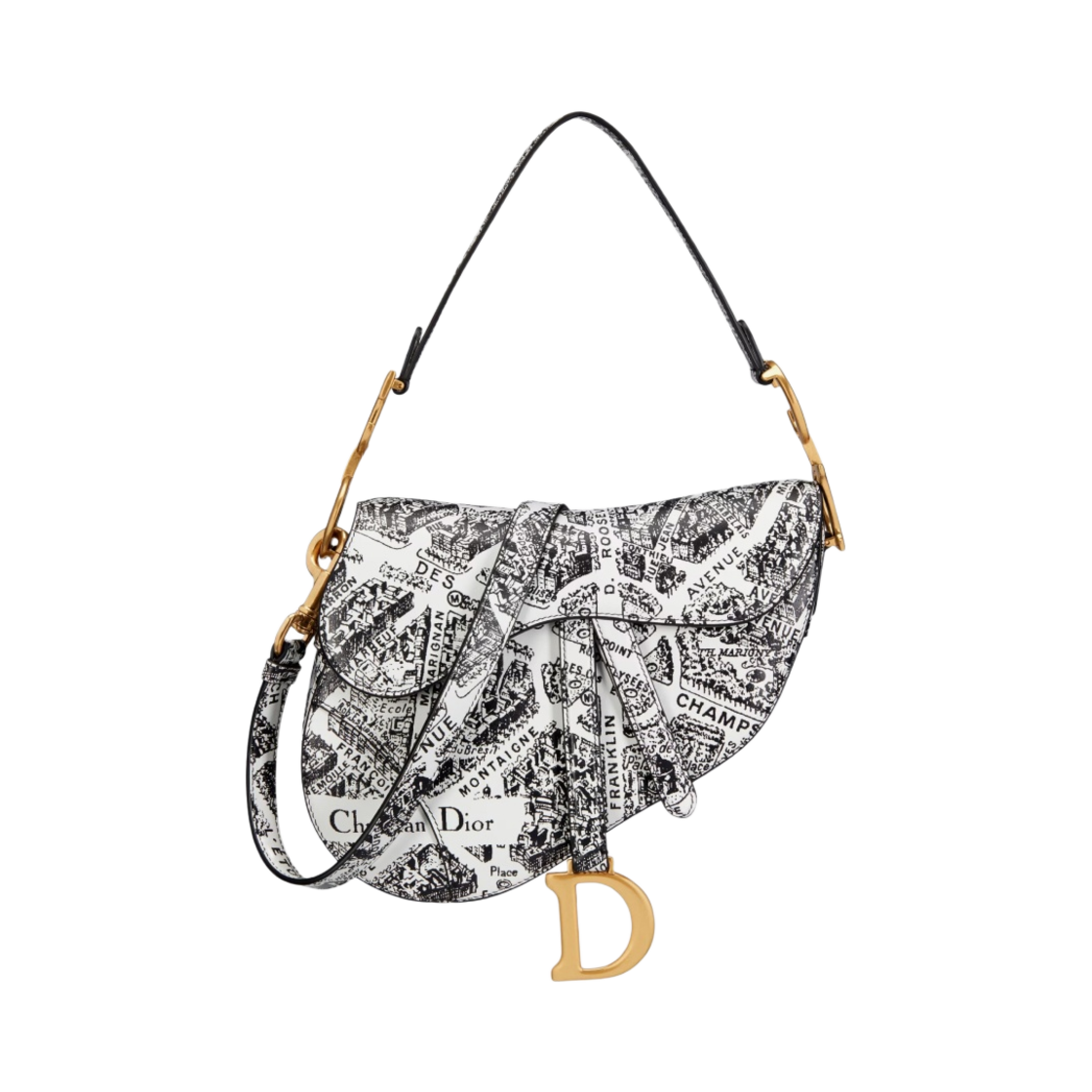 디올 스트랩 새들백 화이트 블랙 플랜 드 파리 프린트 카프스킨(Dior Saddle Bag with Strap White and Black Plan de Paris Printed Calfskin) - 1