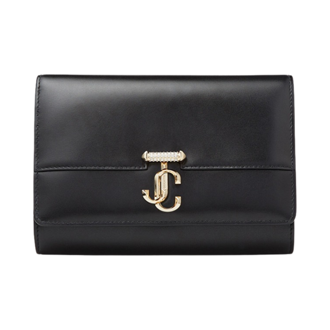 VARENNECLUTCHQHU001463 Jimmy Choo Avenue Crystal JC Emblem Detail Vox Leather Clutch Black Light Gold