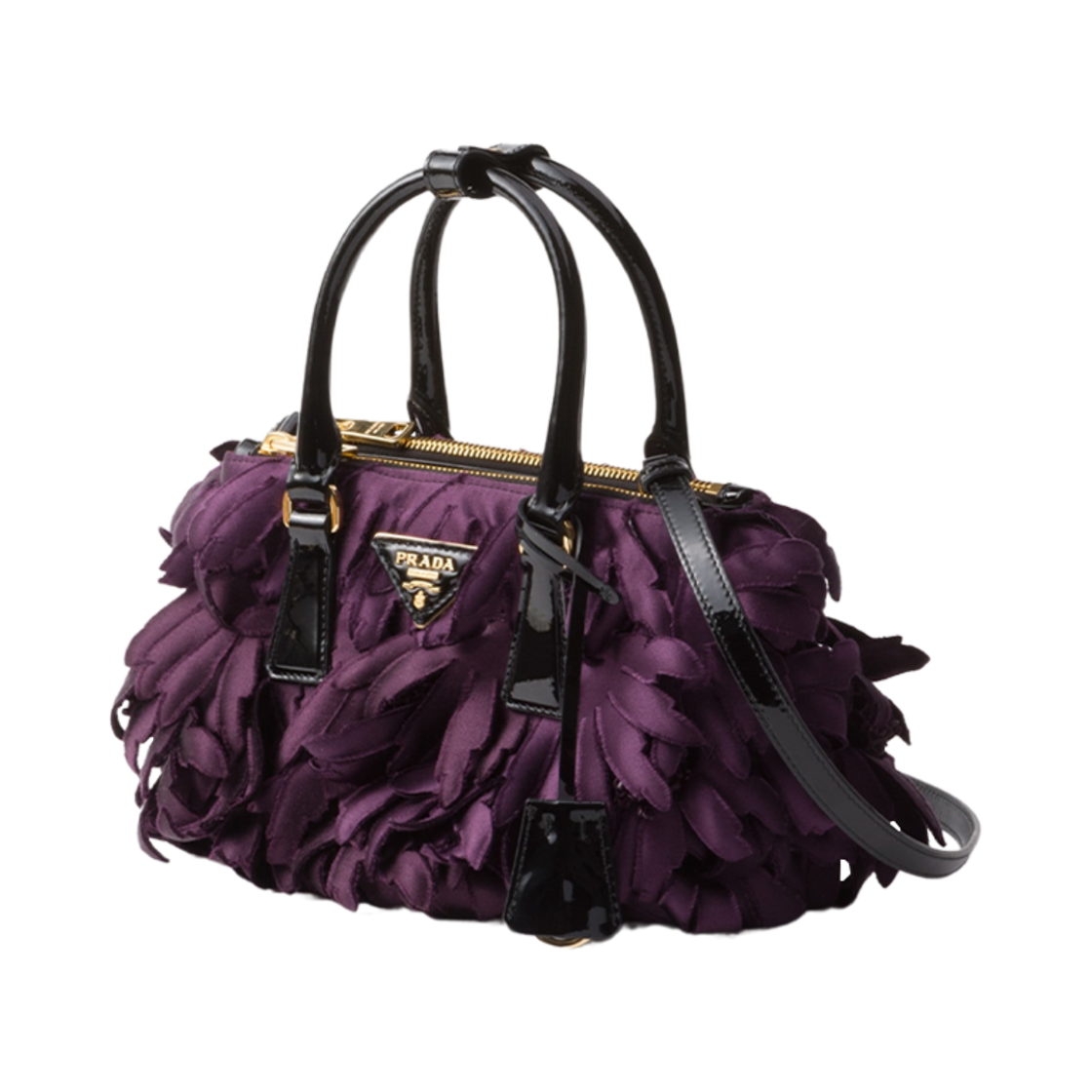 프라다 사틴 앤 페이턴트 레더 프라다 갤러리아 미니 백 플럼 블랙(Prada Satin and Patent Leather Prada Galleria Mini-Bag Plum Black) - 3