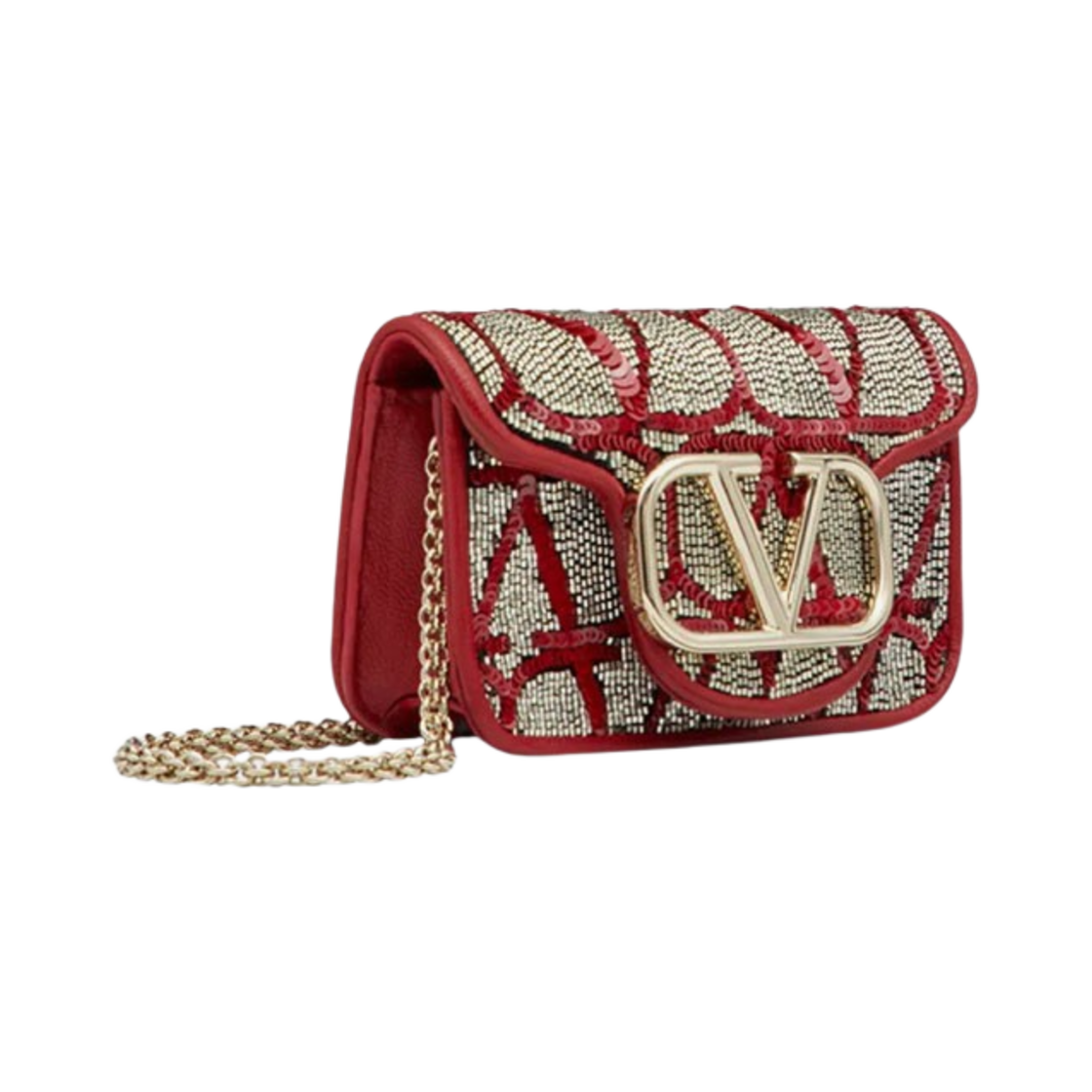 발렌티노 트왈 아이코노그래피 자수 체인 로코 마이크로백 레드(Valentino Loco Micro Bag with Chain with Toile Iconographe Embroidery Red) - 2