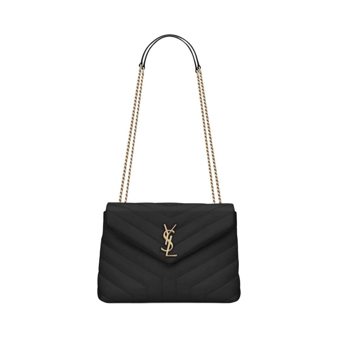 494699-DV727-1000 Saint Laurent Bronze Monogram Loulou Small Bag in Matelasse Y Leather Black