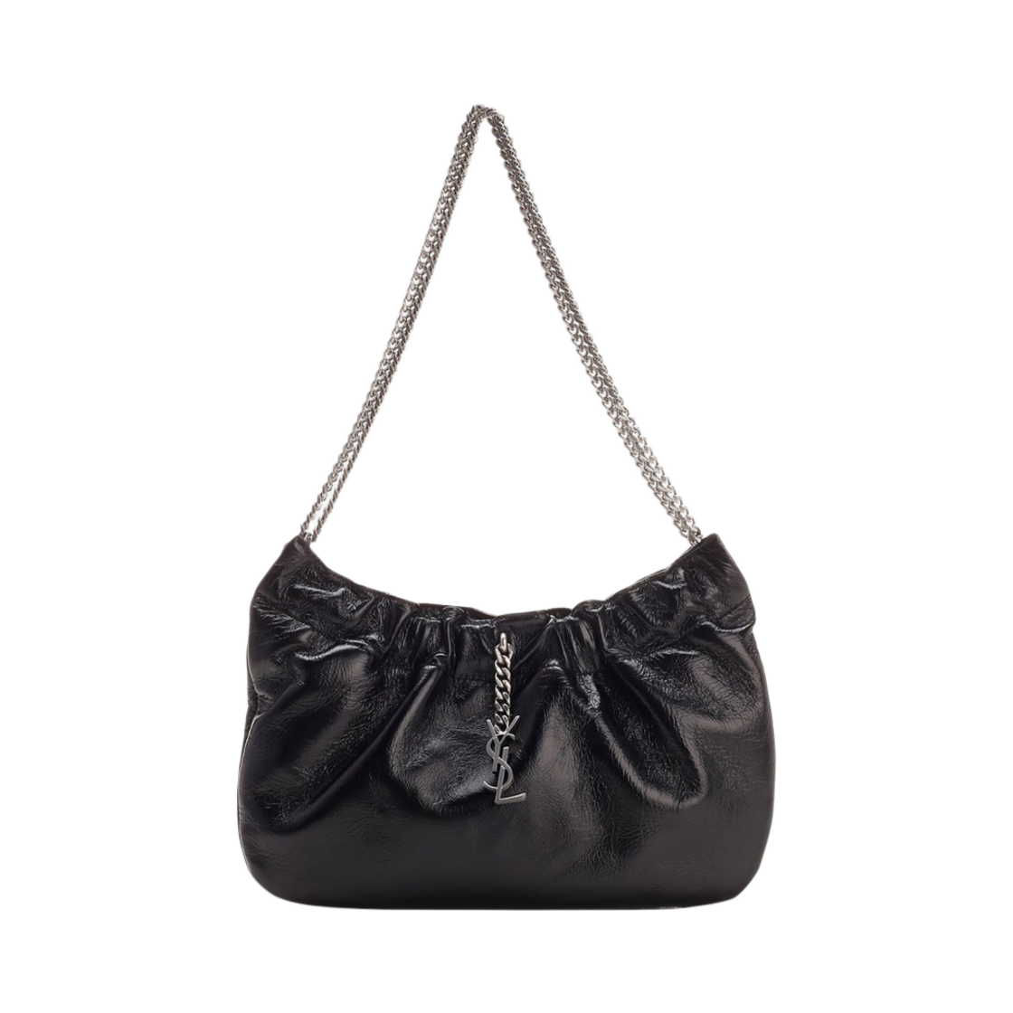 생로랑 크링클 나파 레더 미디움 체인 호보백 블랙(Saint Laurent Medium Chain Hobo Bag in Crinkled Nappa Leather Black) - 1