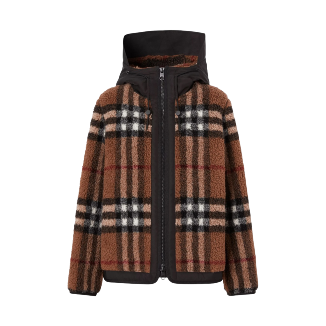 (W) 버버리 후드 체크 플리스 자켓 버치 브라운((W) Burberry Hooded Check Fleece Jacket Birch Brown) - 1