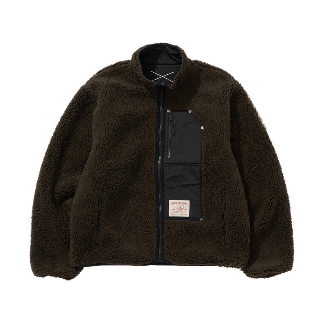 TR24FWRJ01MKK True Religion O.G Logo Reversible Fleece Jacket Khaki