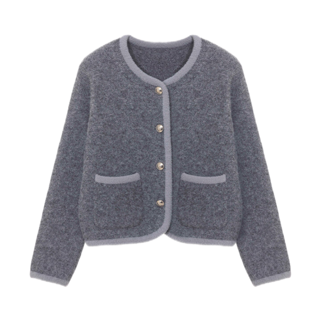 (W) 온앤온 콘트라스트 디테일 니트 자켓 다크 그레이((W) On&On Contrast Detailed Knit Jacket Dark Grey)