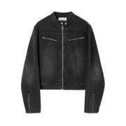 Millo Women Washed Denim Racing Jacket Stone Black