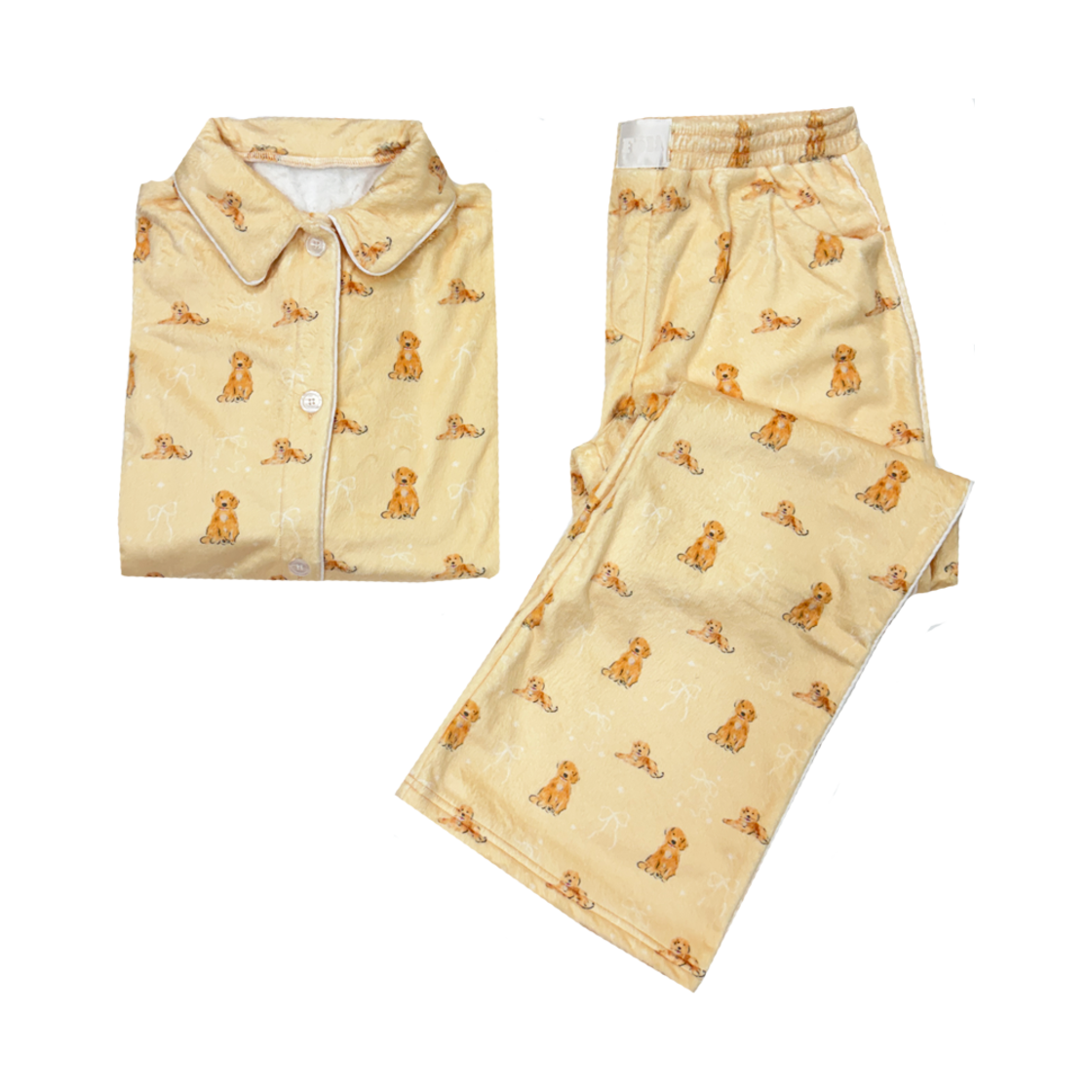 (Women) Fluffy PJ Set, Dog Foli Women Fluffy PJ Set Dog