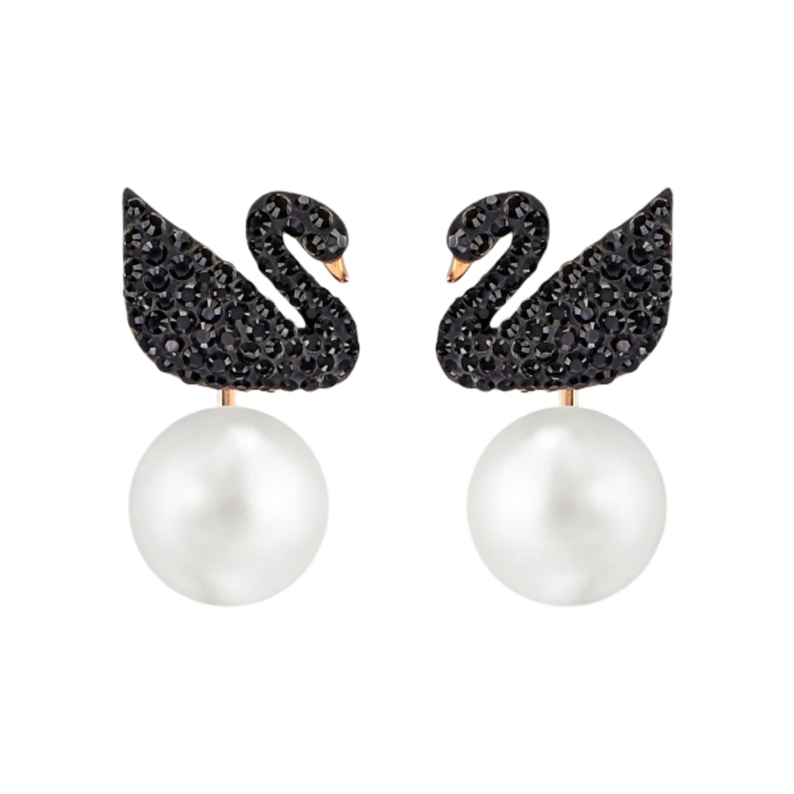 (W) 스와로브스키 아이코닉 스완 이어링 자켓 블랙 로즈 골드 플래팅((W) Swarovski Iconic Swan Earring Jacket Black Rose Gold Plated) - 1