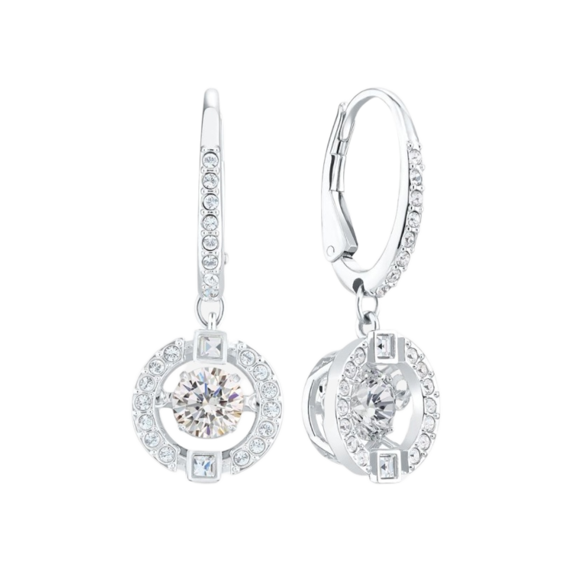 (W) 스와로브스키 스파클링 댄스 드롭 라운드 컷 이어링 화이트 로듐 플래팅((W) Swarovski Sparkling Dance Drop Round Cut Earrings White Rhodium Plated) - 2