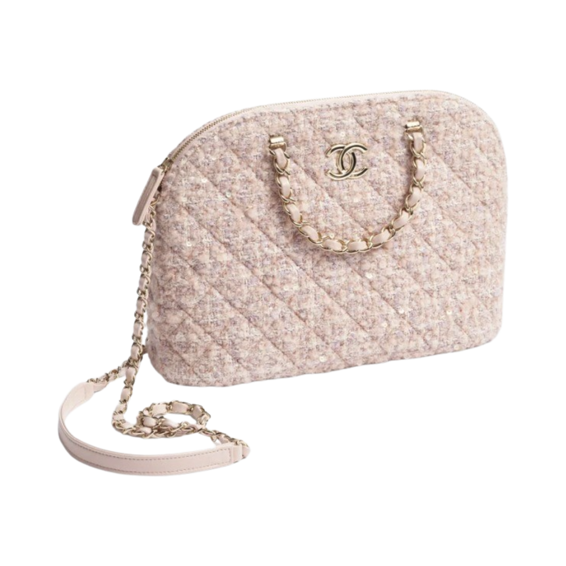 샤넬 스몰 쇼핑백 코튼 울 코튼 트위드 시퀸 & 골드 메탈 라이트 핑크 베이지 에크루(Chanel Small Shopping Bag Cotton Wool Tweed Sequins & Gold Light Pink Beige Ecru) - 2