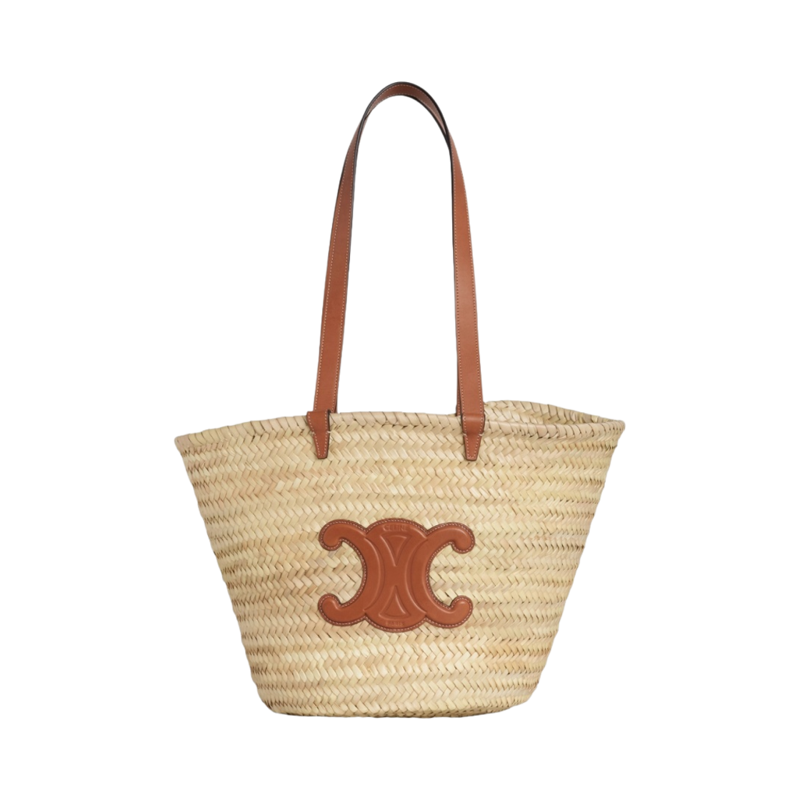 셀린느 라피아 & 카프스킨 미디움 트리옹프 셀린느 클래식 파니에 탄(Celine Medium Triomphe Celine Classic Panier in Palm Leaves and Calfskin Tan)