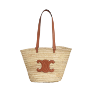 Celine Medium Triomphe Celine Classic Panier in Palm Leaves and Calfskin Tan