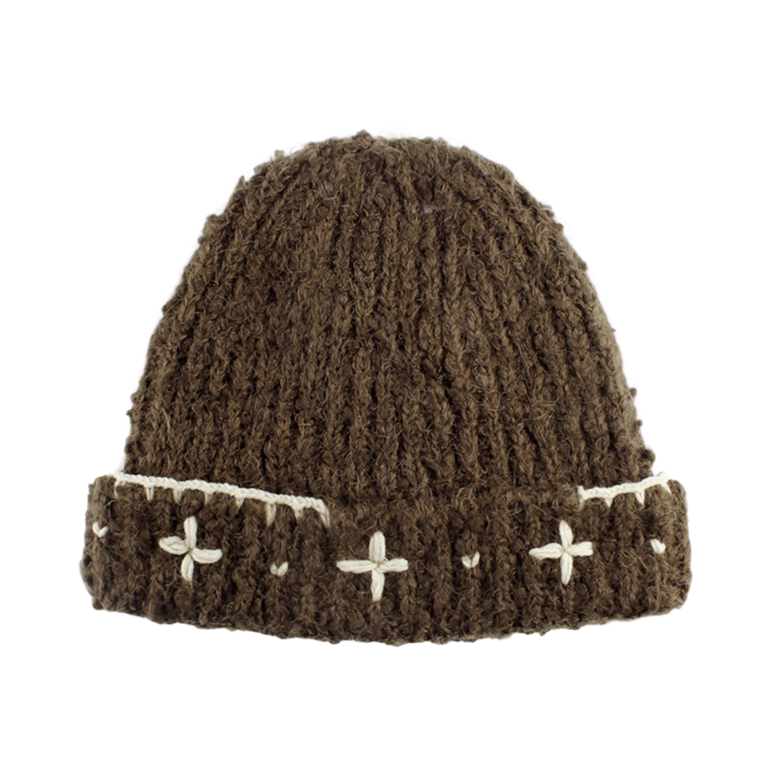 2024FWBEANIE03 Rubati Flower Hand Stitched Beanie Brown