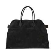 The Row Soft Margaux 17 Bag in Suede Black