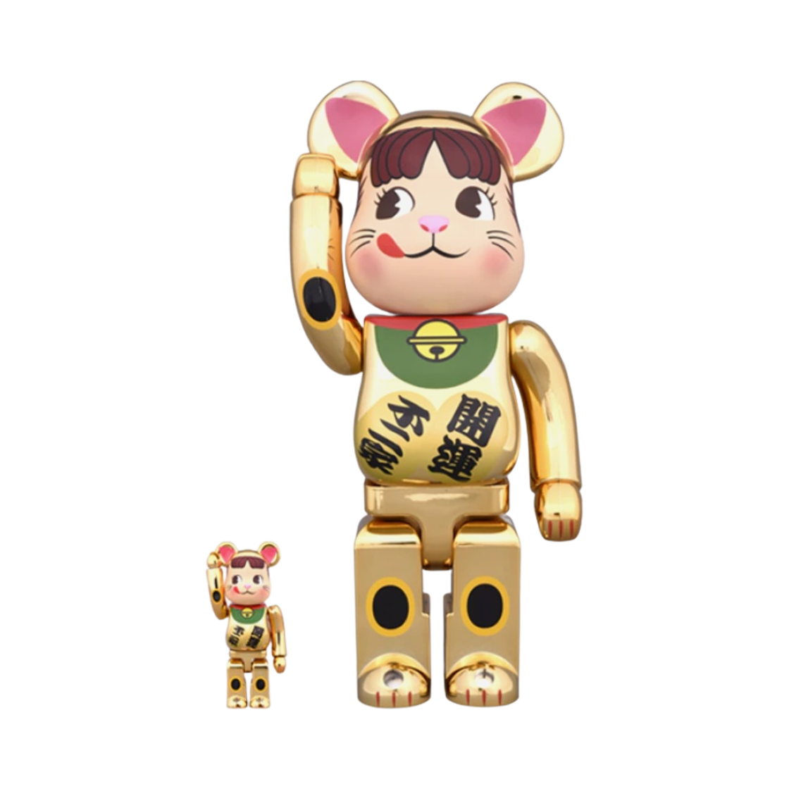 베어브릭 마네키 네코 페코짱 100% & 400% 세트 골드 그린(Bearbrick Maneki Neko Peko-Chan 100% & 400% Set Gold Green) - 1