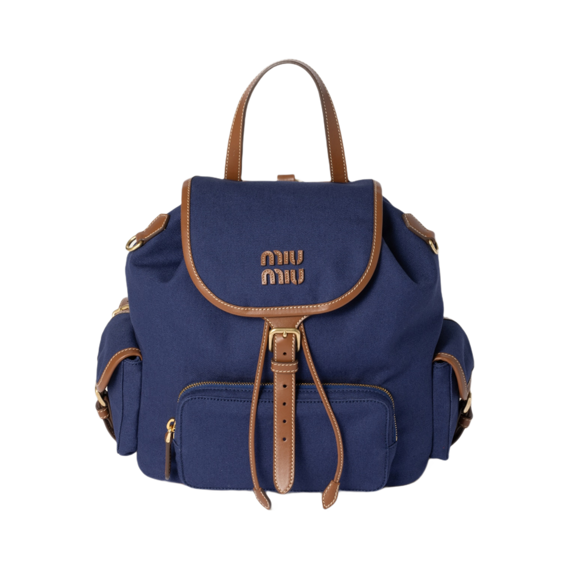 미우 미우 캔버스 앤 레더 백팩 콘플라워 블루 브랜디