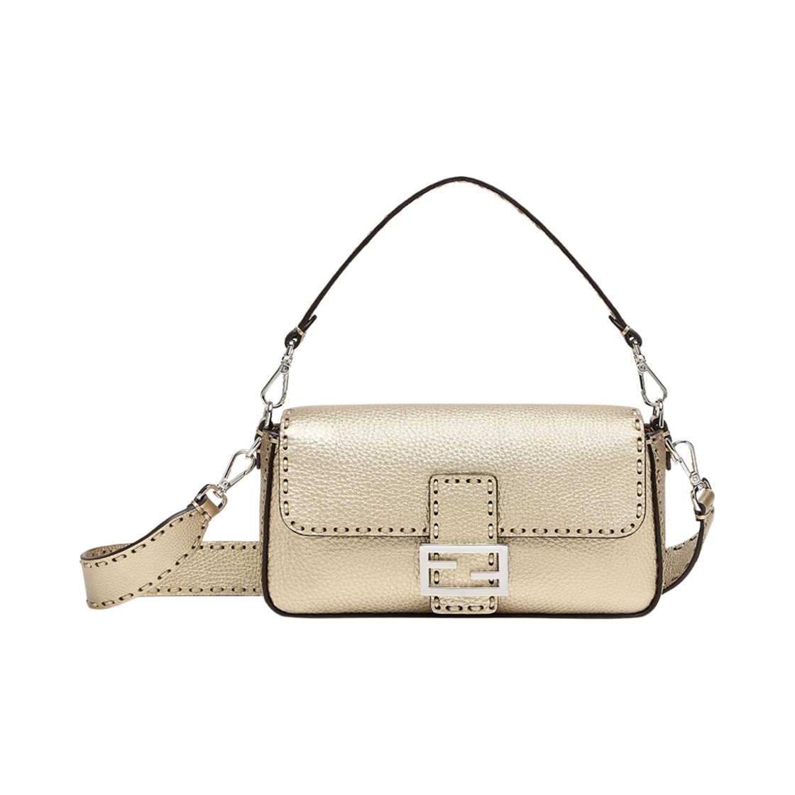 8BR600AT0GF0XJJ Fendi Baguette Topstitching Selleria Bag Gold