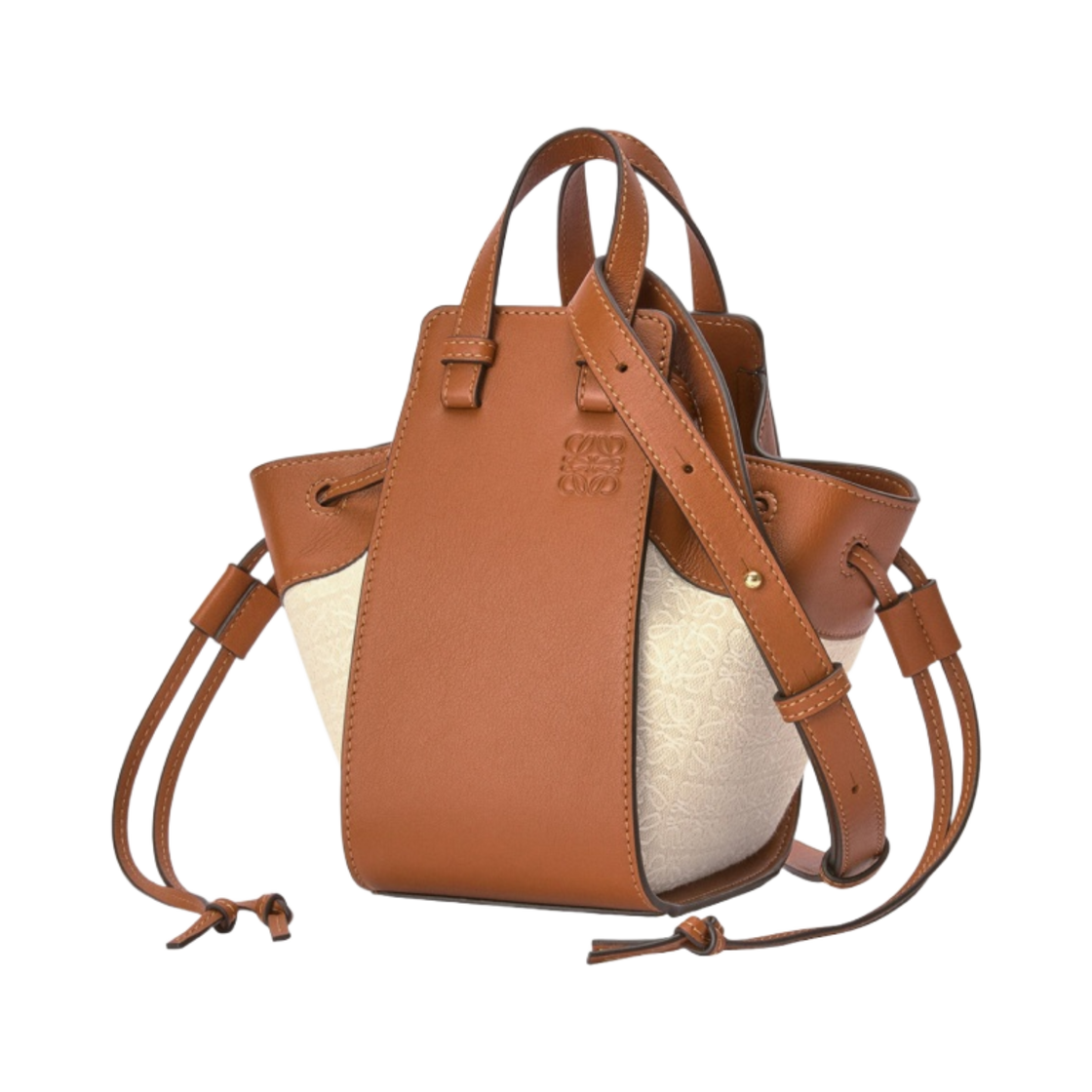 로에베 미니 해먹 드로우스트링백 아나그램 자카드 앤 카프스킨 에크루 탄(Loewe Mini Hammock Drawstring Bag In Anagram Jacquard and Calfskin Ecru Tan) - 2