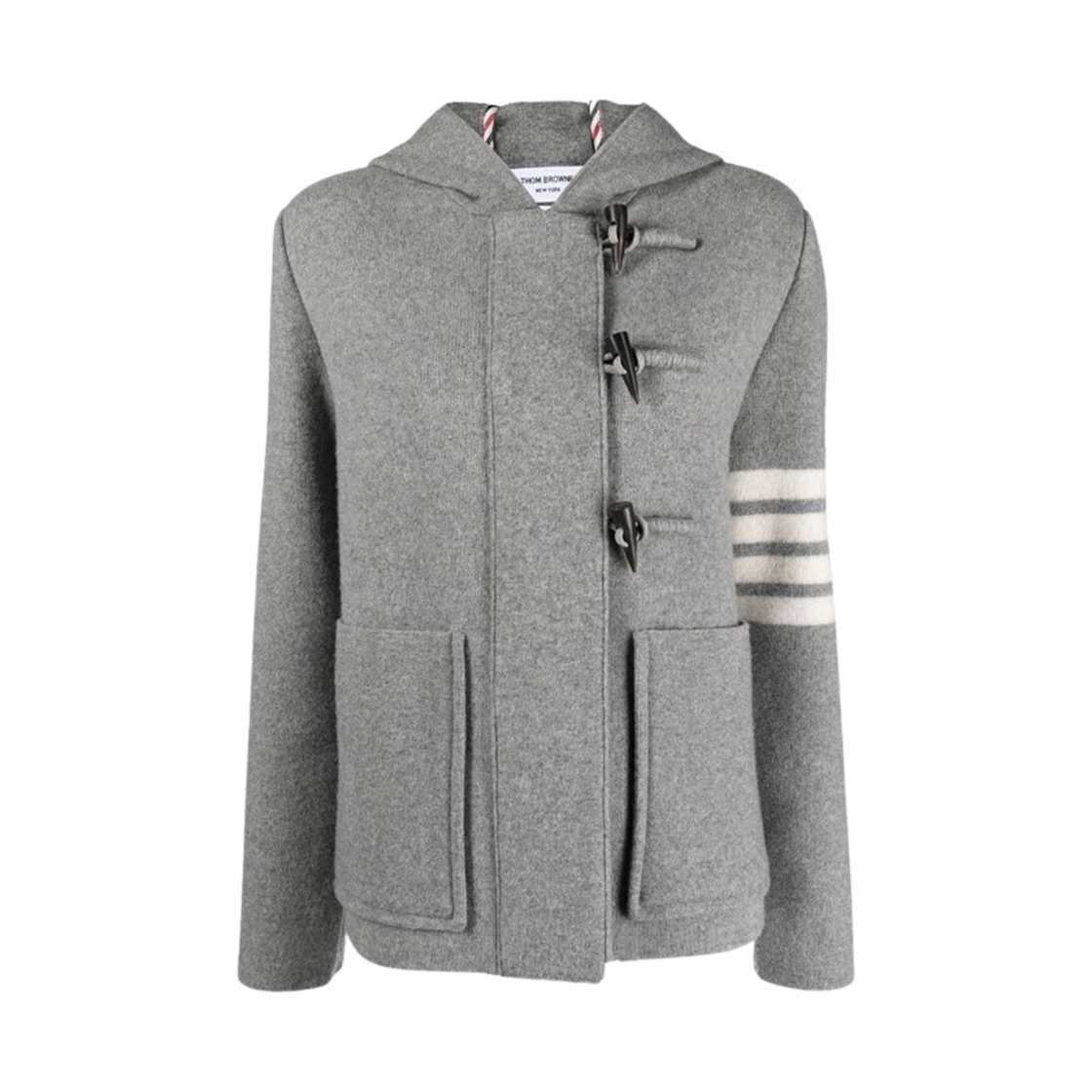 FKJ087A-Y1019-055 (W) Thom Browne Boiled Wool 4-Bar Hoodie Duffle Jacket Light Grey