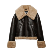 (W) Zara ZW Double-Faced Biker Jacket Brown