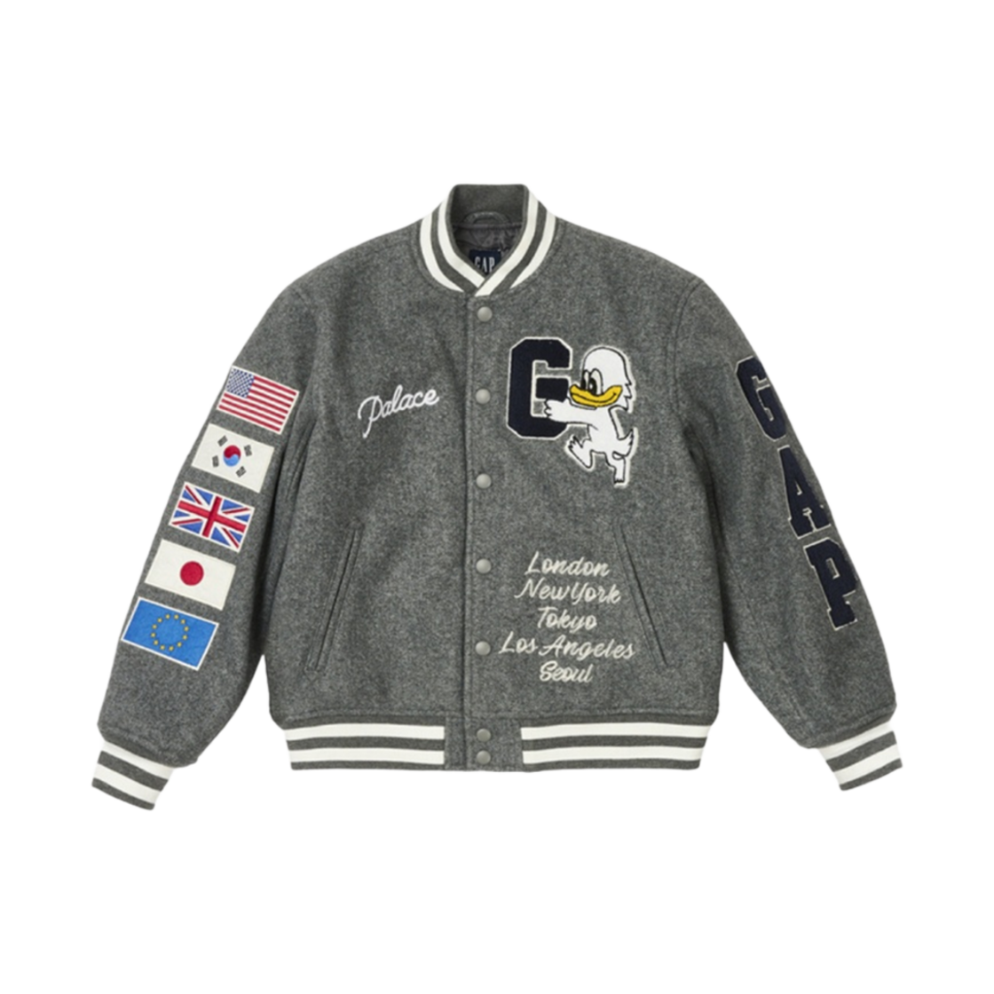 (키즈) 팔라스 x 갭 바시티 자켓 그레이 - 24SS((Kids) Palace x Gap Varsity Jacket Grey - 24SS)