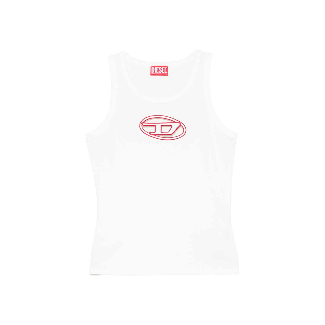 (W) 디젤 T-라이니스-Od 컷아웃 오발 D 로고 탱크탑 화이트 레드((W) Diesel T-Lynys-Od Tank Top with Cut-Out Oval D Logo White Red)