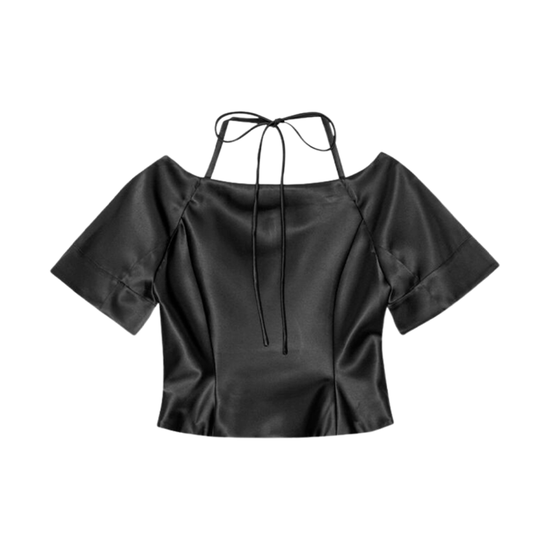 (W) 가니 더블 새틴 피티드 오픈넥 블라우스 블랙((W) Ganni Double Satin Fitted Open-Neck Blouse Black) - 2