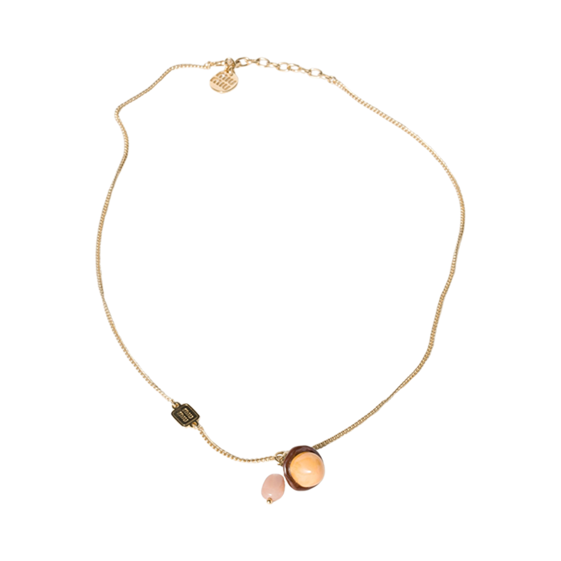 (W) 미우 미우 메탈 네클리스 골드 문스톤((W) Miu Miu Metal Necklace Gold Moonstone) - 1