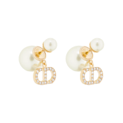 (W) Dior Tribales Earrings Gold Finish Metal White Resin Pearls Silver Tone Crystals