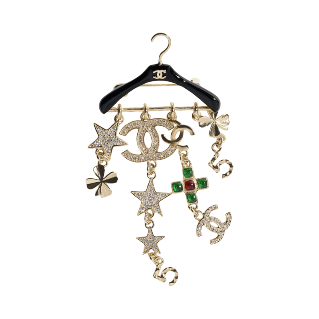 샤넬 브로치 메탈 스트라스 레진 & 골드 크리스탈 블랙 그린 레드(Chanel Brooch Metal Strass Resin & Gold Crystal Black Green Red) - 1