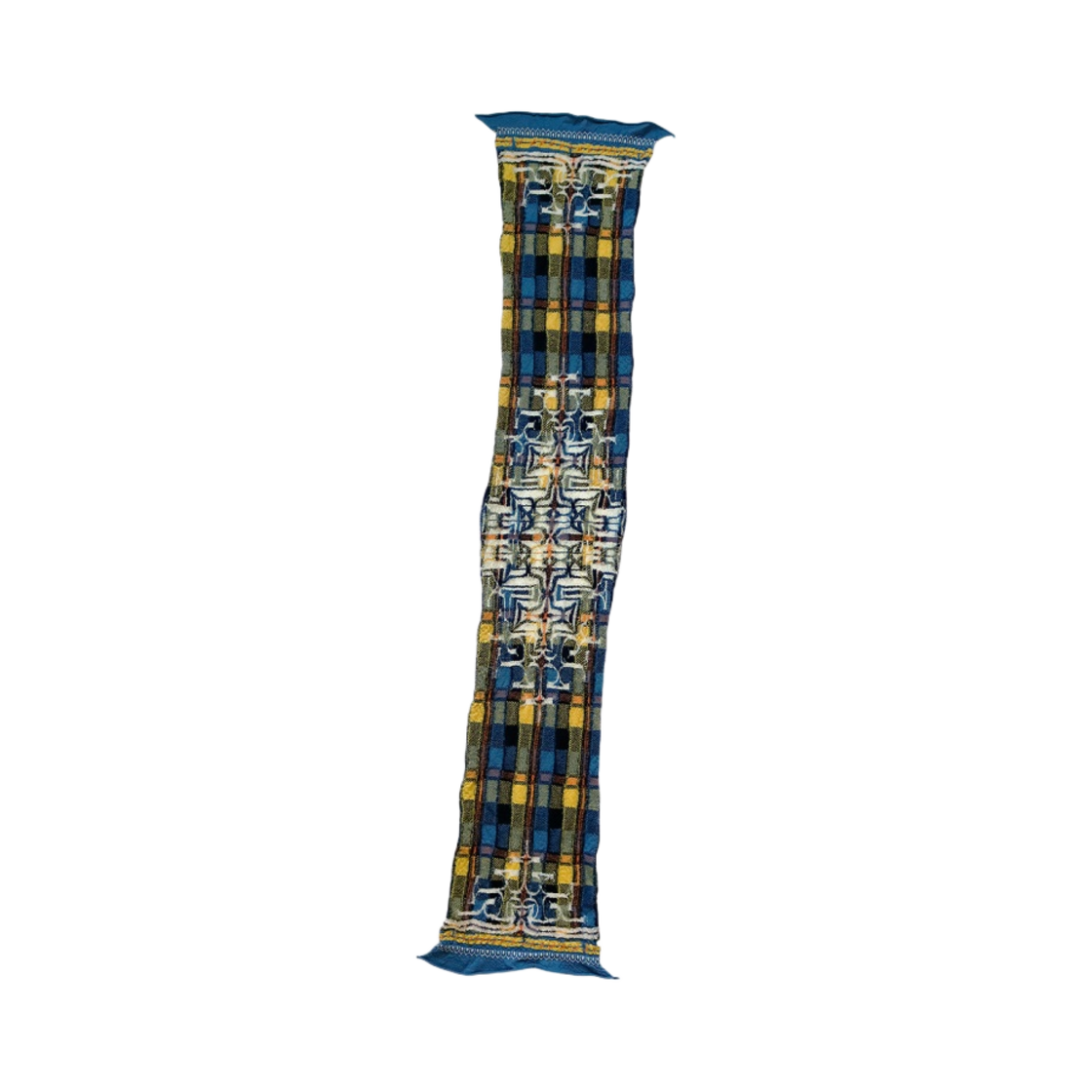 EK-1466 Kapital Full Length Wool Tartan Ainu Happy Muffler Blue