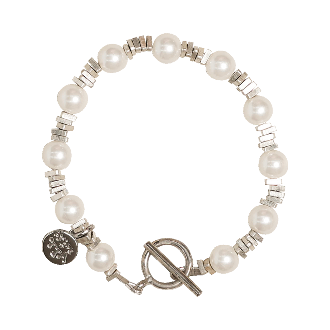 토우토우아카이브 화이트 펄 & 메탈 팔찌 화이트(TOWTOW.ARCHIVE White Pearl & Metal Bracelet Silver)