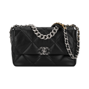 Chanel Large 19 Handbag Lambskin & Silver Black