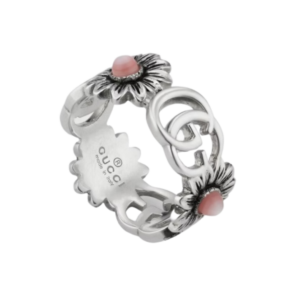 구찌 더블 G 마더 펄 링 실버 에이지드 피니쉬(Gucci Double G Mother Of Pearl Ring Silver Aged Finish)