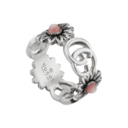 Gucci Double G Mother Of Pearl Ring Silver Aged Finish