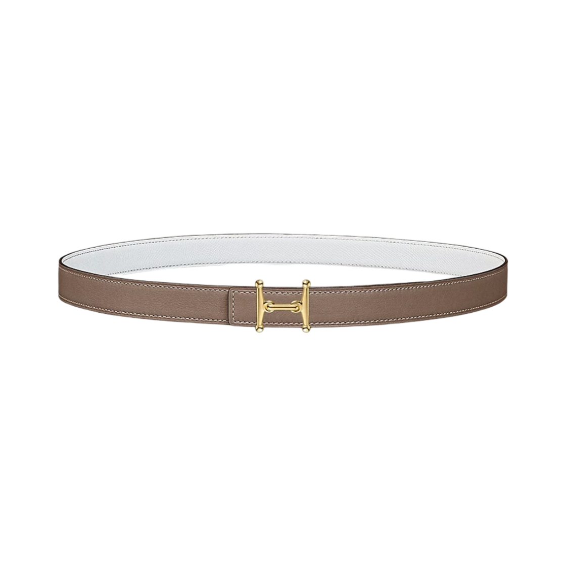 (W) 에르메스 모스 H 벨트 버클 & 리버서블 가죽 스트랩 24mm & 골드 에뚜쁘 블랑((W) Hermes Mors H Belt Buckle & Reversible Leather Strap 24mm & Gold Etoupe Blanc) - 1