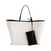 Kindersalmon Women Leather Trimmed Canvas Tote Ecru