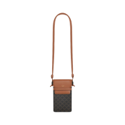 Celine Phone Pouch with Flap in Triomphe Canvas and Lambskin Tan
