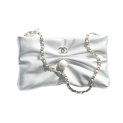 Chanel Clutch with Chain Metallic Lambskin Imitation Pearl & Gold Silver