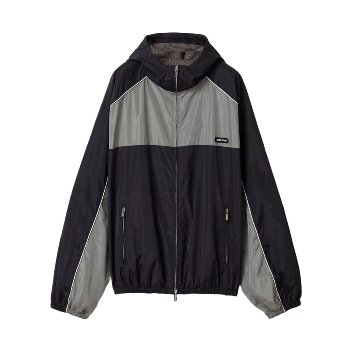 (W) 미우 미우 테크니컬 실크 지퍼 블루종 자켓 블루 리드 그레이((W) Miu Miu Technical Silk Zipper Blouson Jacket Blue Lead Grey)