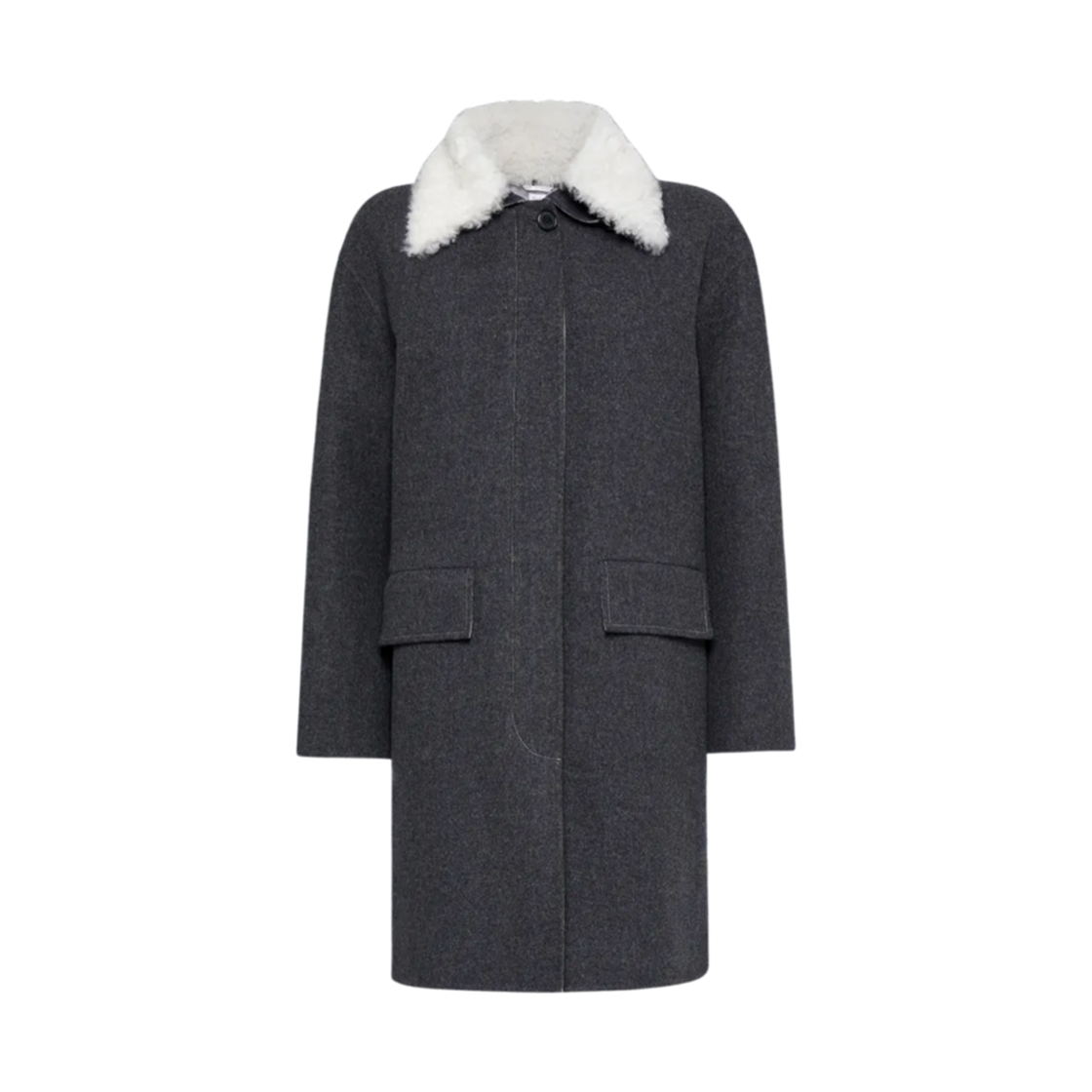 (W) 톰브라운 더블 페이스 멜튼 솔리드 디테처블 칼라 발 칼라 코트 그레이((W) Thom Browne Bal Collar Coat with Detachable Collar in Double Face Melton Solid Grey) - 1