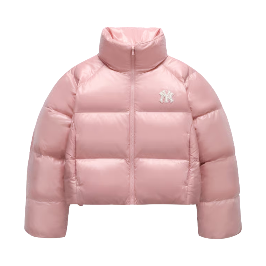 (W) MLB 크롭 유광 커브 푸퍼 자켓 뉴욕 양키스 MG.핑크((W) MLB Crop Shiny Curve Puffer Jacket New York Yankees MG.Pink)