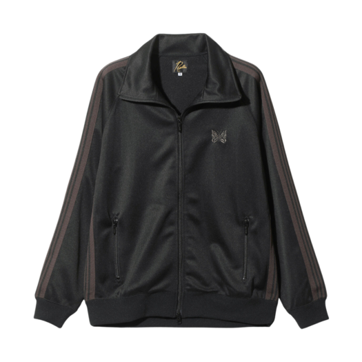 PU271C Needles Track Jacket Poly Smooth Black Dark Brown