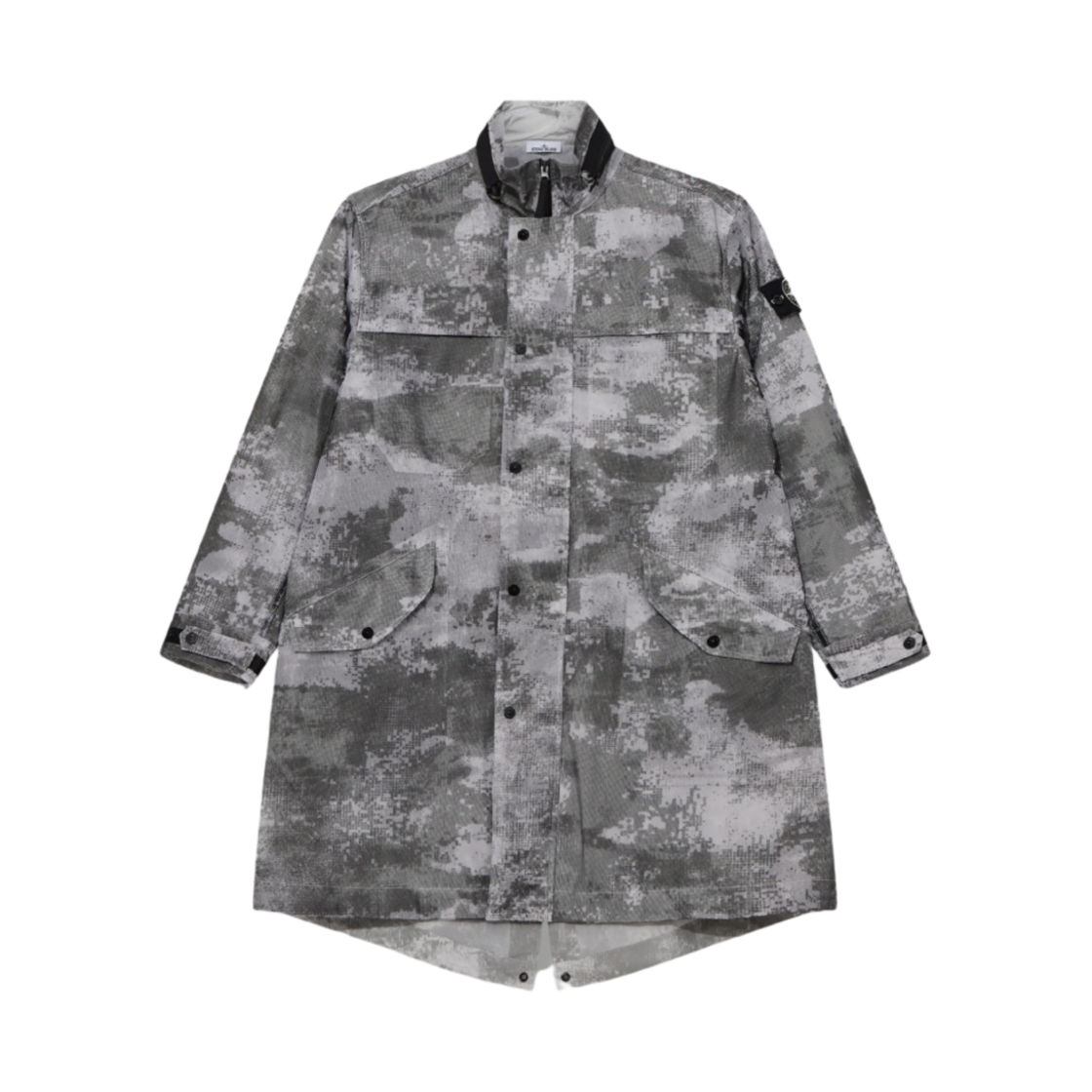 스톤 아일랜드 71199 디졸빙 그리드 카모 메쉬 온 리플렉티브 에코닐 리제너레이티드 나일론 후드 피쉬테일 파카 더스티 그레이 - 24SS(Stone Island 71199 Dissolving Grid Camo Mesh on Reflective Econyl Regenerated Nylon Hooded Fishtail Parka Dust Grey - 24SS) - 1
