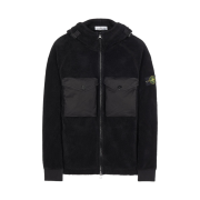 Stone Island 60134 Cotton Pile Hooded Full Zip Sweatshirt Black - 21FW