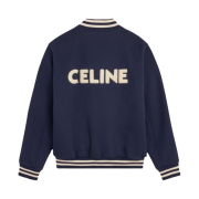 Celine Loose Varsity-Style Jacket in Wool Blue Navy