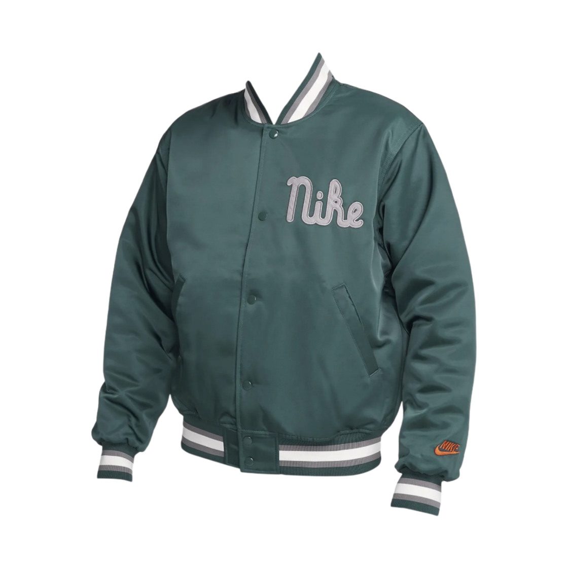 나이키 덕아웃 루즈 사틴 자켓 딥 정글 플랫 퓨터(Nike Dugout Loose Satin Jacket Deep Jungle Flat Pewter)