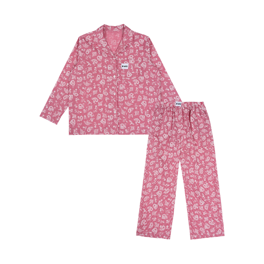 폴리 유니섹스 로맨틱 깅엄 긴팔 긴바지 파자마세트 레드(Foli Unisex Romantic Gingham Pj Set Red)